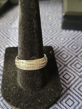 Elegant Women's Triple-Row Crystal Band Ring - Sterling Silver